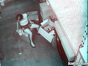 Stock room slut masturbating caught on spycam